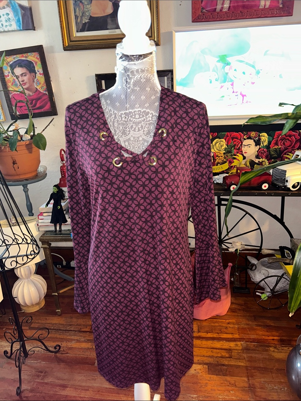 MICHAEL Michael Kors Plum Geometric Lace-Up Long Sleeve Dress